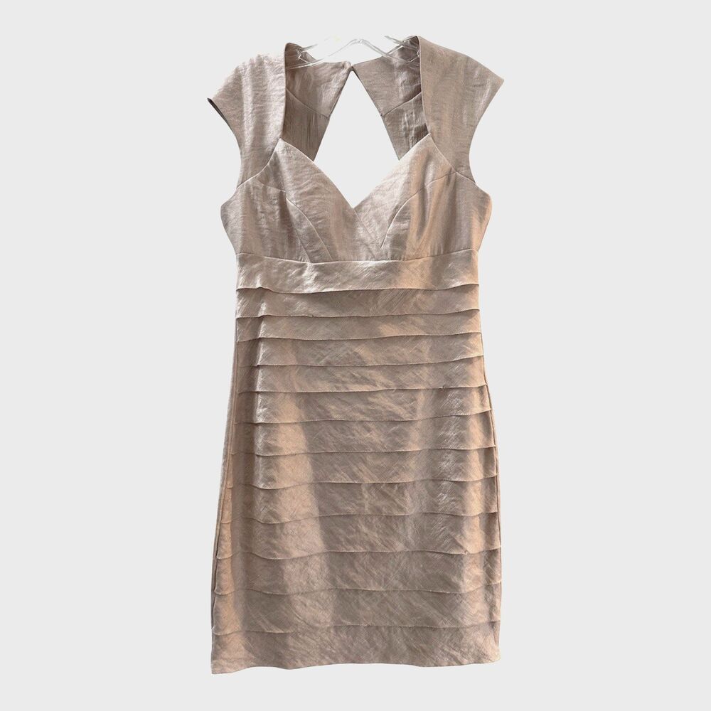 Maggy London Sheath Dress Womens Size 10 Blush Pink Tiered V Neck Back Zip